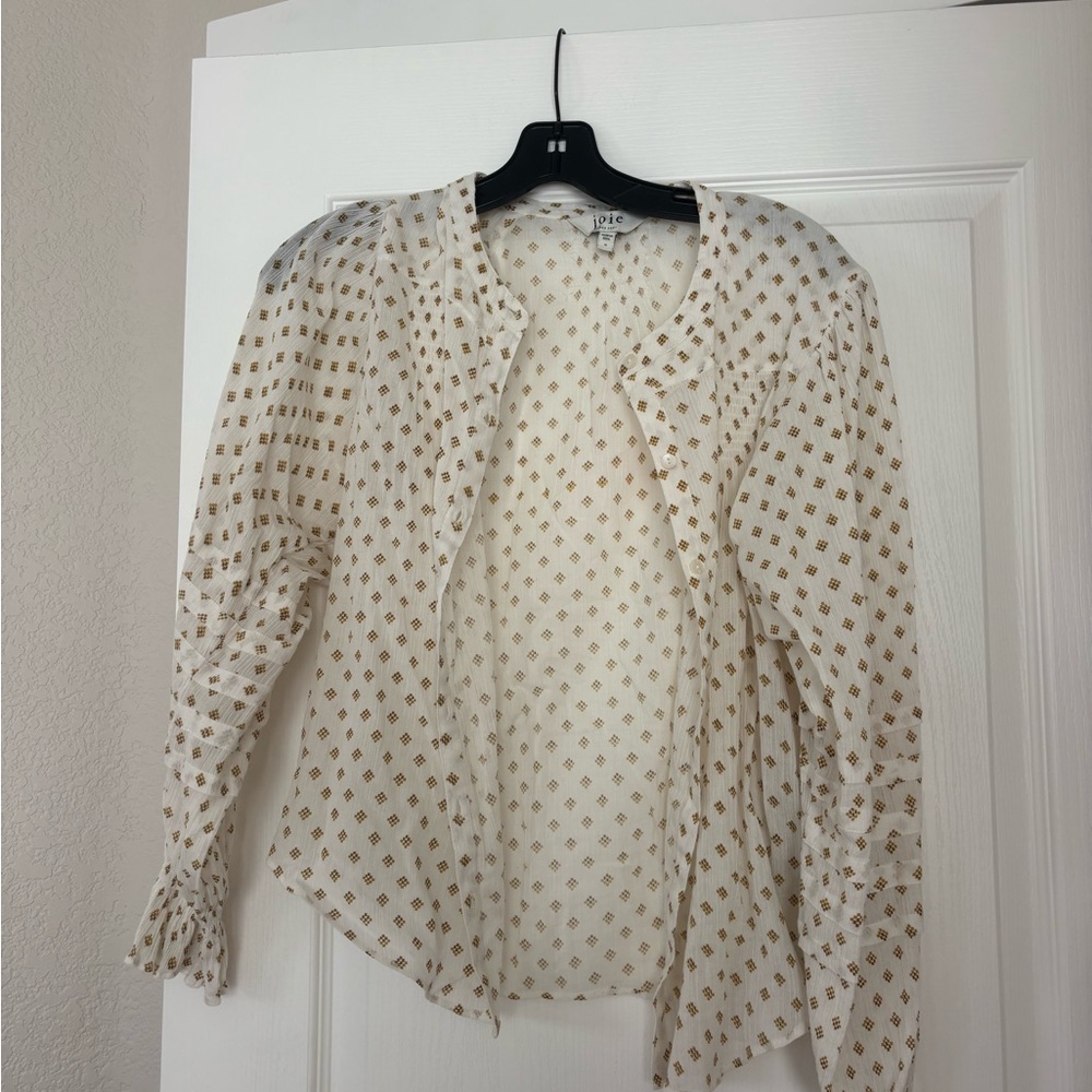 Joie button-down blouse gold and white size M